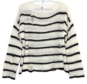 Distressed Striped Sweater Slouchy Grunge Knit Cream Black Small by the way.